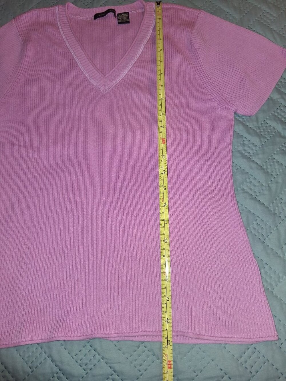 Pink Rib Knit V-Neck Sweater-size XL - Picture 4 of 5